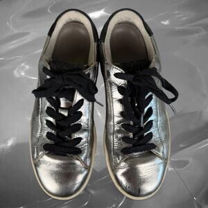 All Saints Silver Gunmetal Metallic distressed Leather Sneakers EU 37 / US 6.5